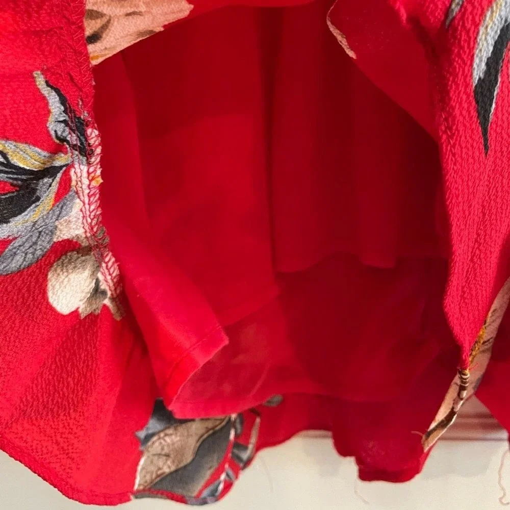 Umgee Floral Romper Red Ruffle Sleeve Surplice Boho Summer Womens‎ Large